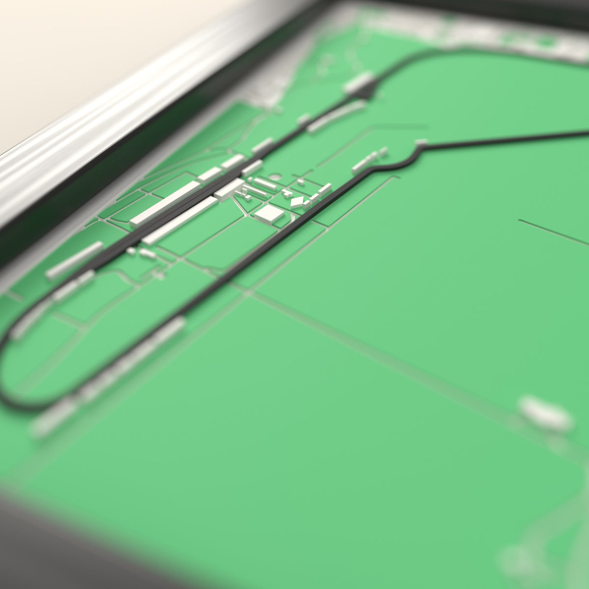 3D Monza Circuit Map Framed - Close-up across the 3D map: the Monza Circuit track standing up from the map