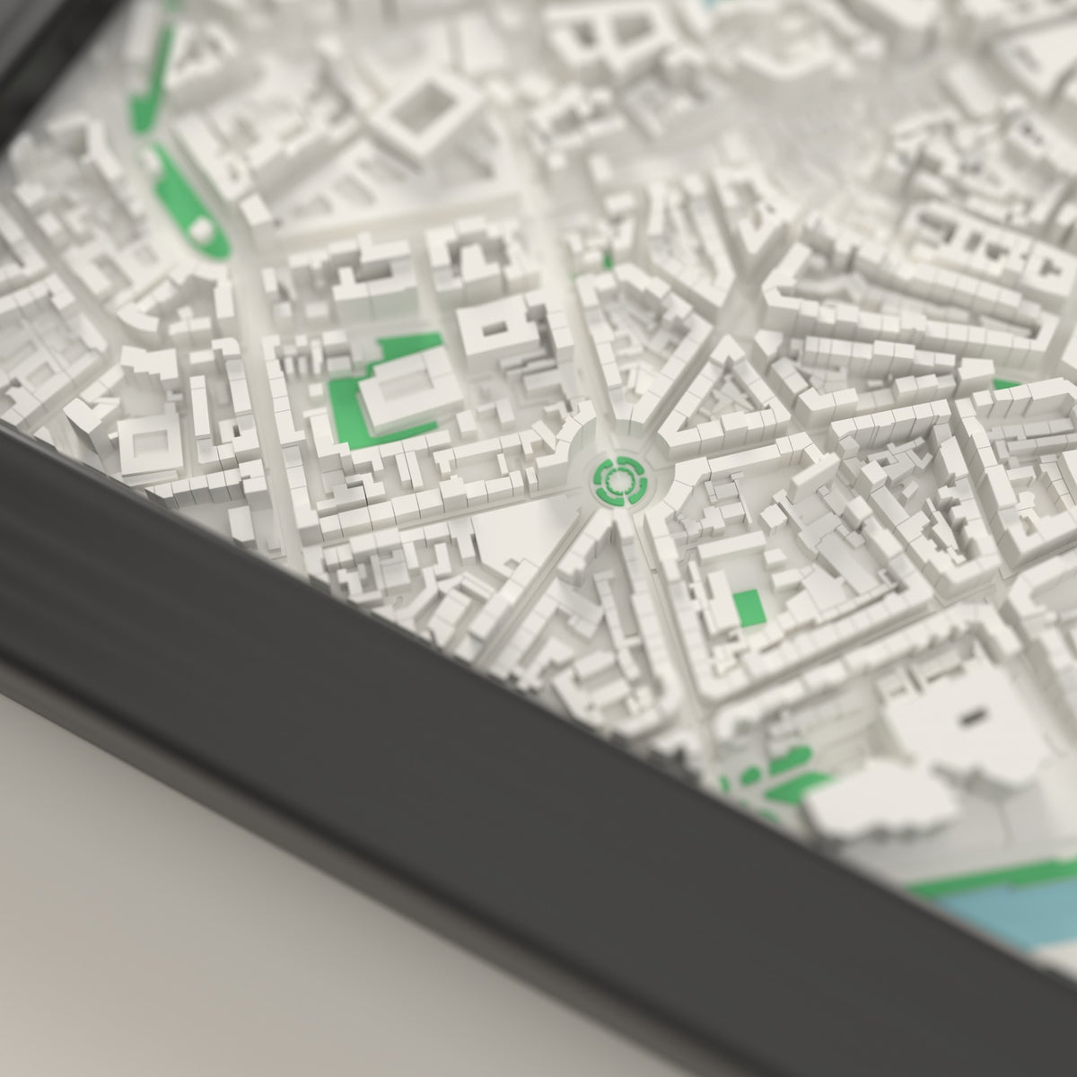 3D Munich Map Framed - Close-up of the raised streets of Munich on the 3D printed map