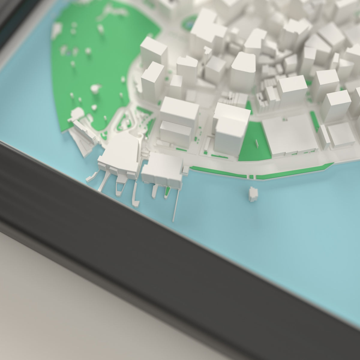 3D New York Map Framed - Close-up of the raised streets of New York on the 3D printed map