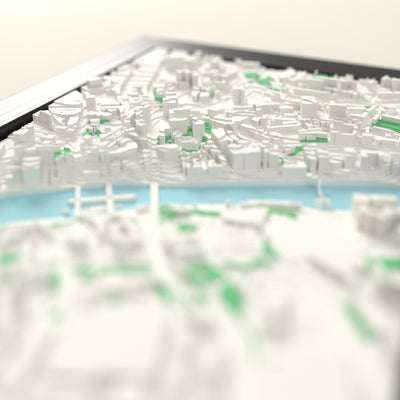 3D Newcastle Map Framed - Close-up across the 3D Newcastle map showing the raised streets and buildings