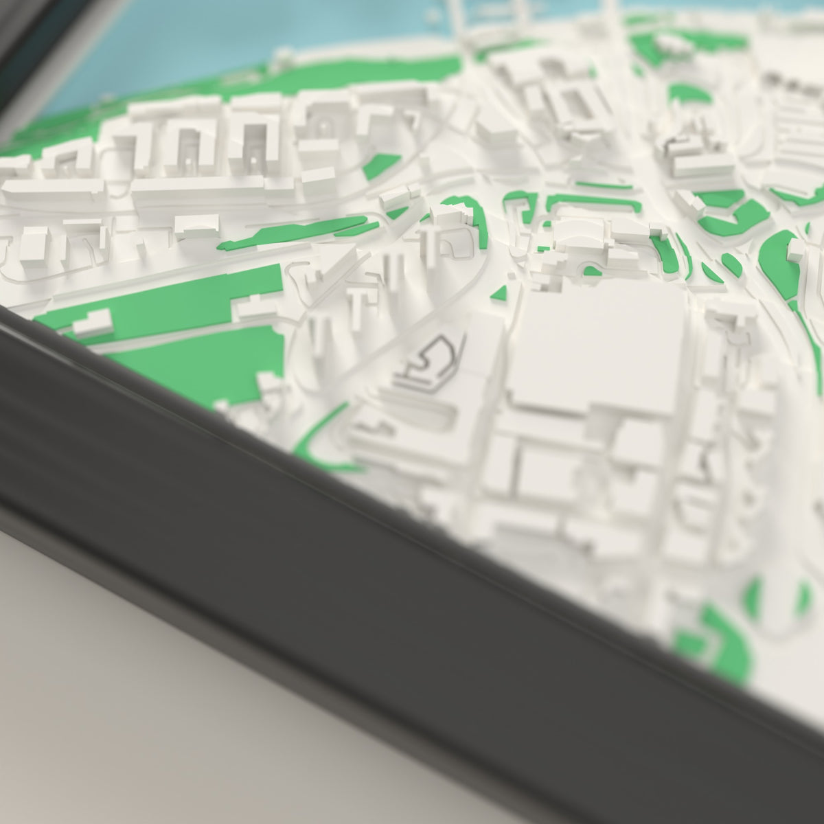 3D Newcastle Map Framed - Close-up of the raised streets of Newcastle on the 3D printed map
