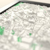 3D Nottingham Map Framed - Close-up across the 3D Nottingham map showing the raised streets and buildings