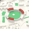 3D Old Trafford Cricket Ground Map Framed - Old Trafford Cricket Ground on the 3D printed map, seen from above the corner of the ground