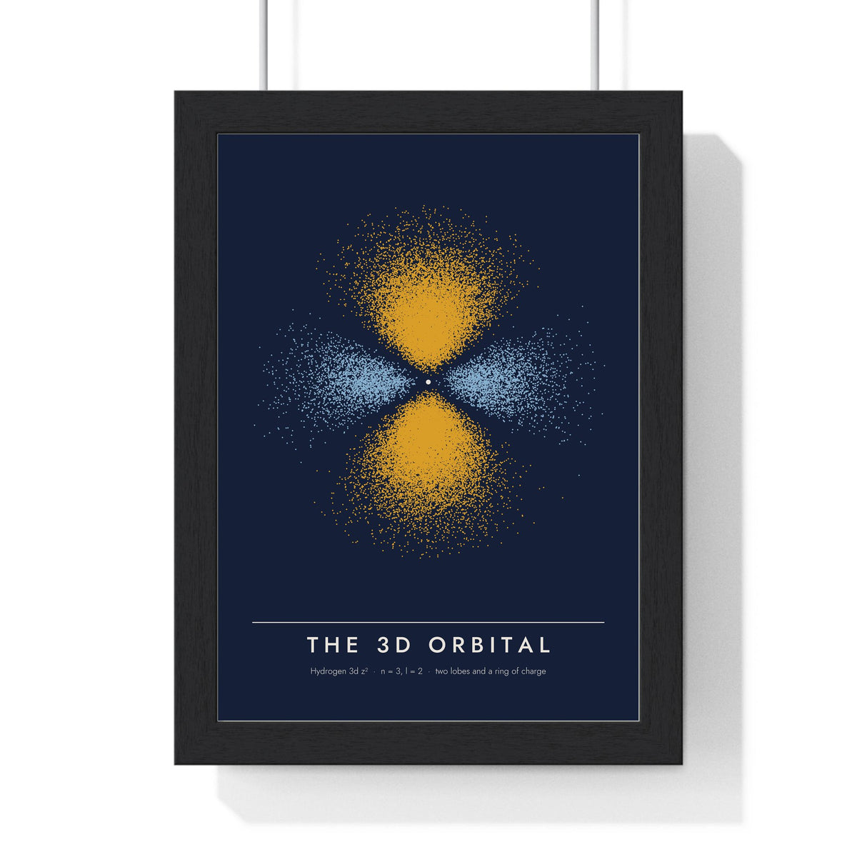 3d Orbital print framed in a black frame, ready to hang