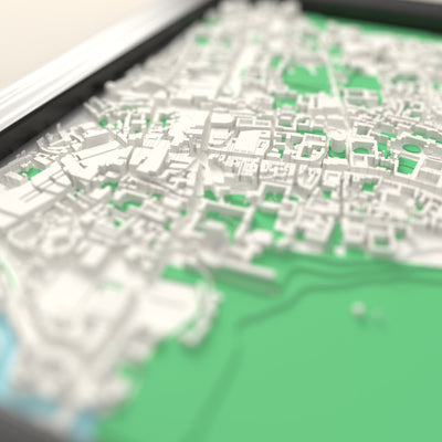 3D Oxford Map Framed - Close-up across the 3D Oxford map showing the raised streets and buildings