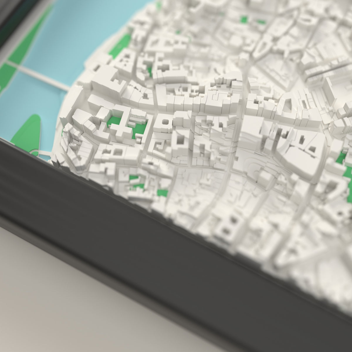 3D Prague Map Framed - Close-up of the raised streets of Prague on the 3D printed map