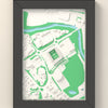 3D Pride Park Map Framed - 3D printed Pride Park map in a black wooden A5 frame, lit from the side