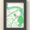 3D Pride Park Map Framed - 3D printed Pride Park map in a black wooden A5 frame, lit from the side