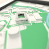 3D Pride Park Map Framed - Close-up across the 3D map showing the Pride Park stands and green pitch standing up from the streets