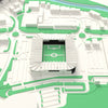 3D Pride Park Map Framed - Pride Park on the 3D printed map, seen from above the corner of the ground