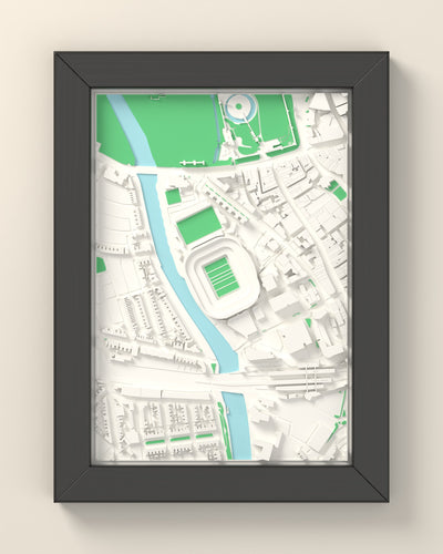 3D Principality Stadium Map Framed - 3D printed Principality Stadium map in a black wooden A5 frame, lit from the side