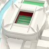 3D Principality Stadium Map Framed - Close-up of the 3D printed Principality Stadium: the two long roof girders, the lattice over the roof ends, the corner masts and red seats