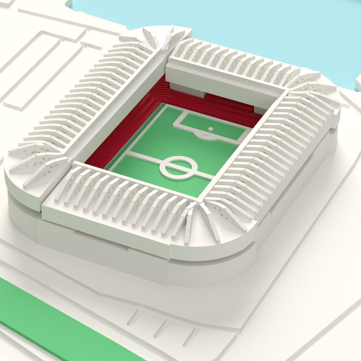 3D Riverside Stadium Map Framed - Close-up of the 3D printed Riverside Stadium: the crown of white lattice trusses all round the roof and red seats