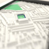 3D Selhurst Park Map Framed - Close-up across the 3D map showing the Selhurst Park stands and green pitch standing up from the streets