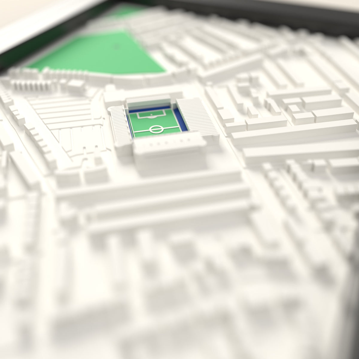 3D Selhurst Park Map Framed - Close-up across the 3D map showing the Selhurst Park stands and green pitch standing up from the streets