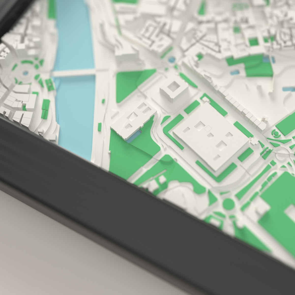 3D Seville Map Framed - Close-up of the raised streets of Seville on the 3D printed map