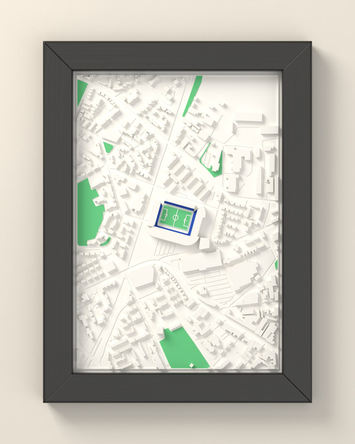 3D St Andrew's Map Framed - 3D printed St Andrew's map in a black wooden A5 frame, lit from the side