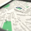 3D St Andrew's Map Framed - Close-up across the 3D map: the real St Andrew's stands with royal blue seats around the green pitch