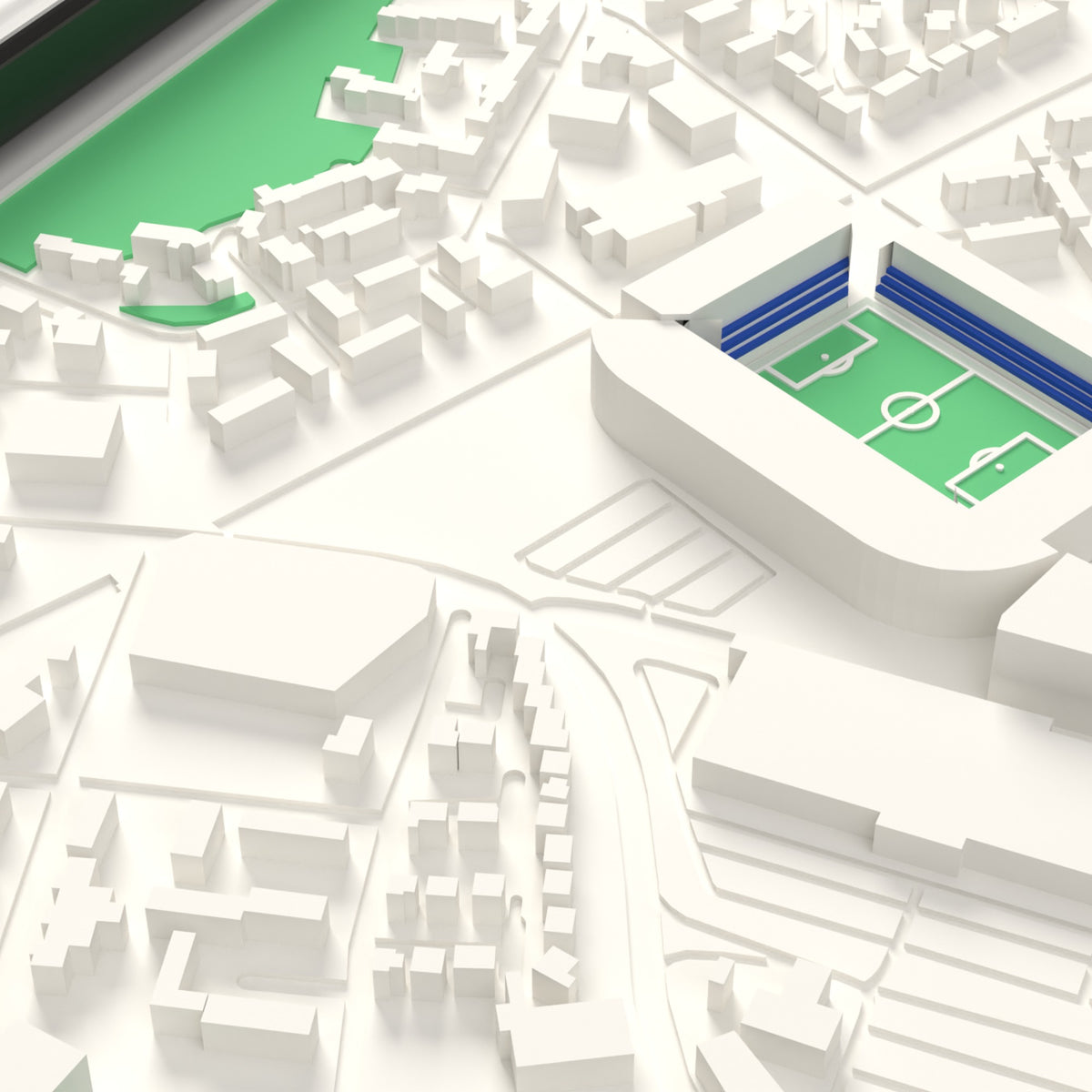 3D St Andrew's Map Framed - Detail of the 3D printed St Andrew's: every stand modelled from the real ground, seats in royal blue