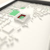3D St Mary's Stadium Map Framed - Close-up across the 3D map showing the St Mary's Stadium stands and green pitch standing up from the streets