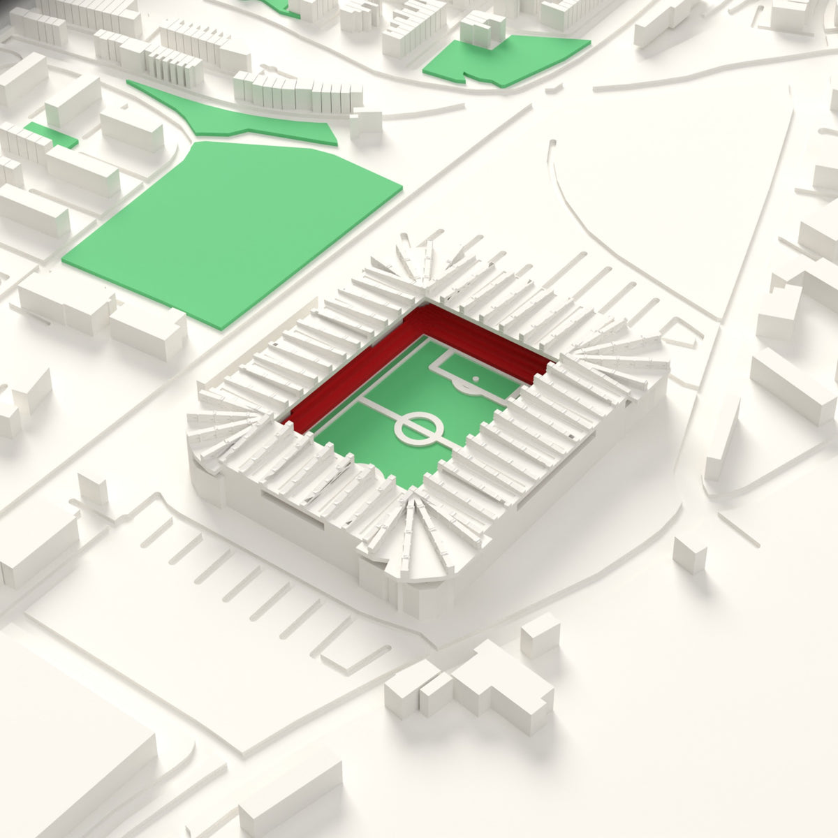 3D St Mary's Stadium Map Framed - St Mary's Stadium on the 3D printed map, seen from above the corner of the ground