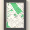 3D Stamford Bridge Map Framed - 3D printed Stamford Bridge map in a black wooden A5 frame, lit from the side
