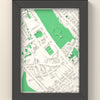3D Stamford Bridge Map Framed - 3D printed Stamford Bridge map in a black wooden A5 frame, lit from the side