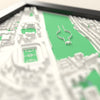 3D Stamford Bridge Map Framed - Close-up across the 3D map showing the Stamford Bridge stands and green pitch standing up from the streets