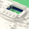 3D Stamford Bridge Map Framed - Close-up of the 3D printed Stamford Bridge: the East Stand steel roof frame, the mast frames on the West and Matthew Harding stands, blue seats