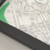 3D Stamford Bridge Map Framed - Close-up of the raised streets and buildings around Stamford Bridge on the 3D printed map