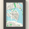 3D Stockholm Map Framed - 3D printed Stockholm map in a black wooden A5 frame, lit from the side