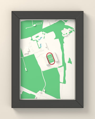 3D StoneX Stadium Map Framed - 3D printed StoneX Stadium map in a black wooden A5 frame, lit from the side
