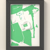 3D StoneX Stadium Map Framed - 3D printed StoneX Stadium map in a black wooden A5 frame, lit from the side