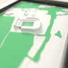 3D StoneX Stadium Map Framed - Close-up across the 3D map showing the StoneX Stadium stands and green pitch standing up from the streets