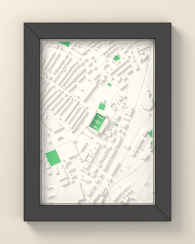 3D The Baseball Ground Map Framed - 3D printed The Baseball Ground lost ground map in a black wooden A5 frame, lit from the side