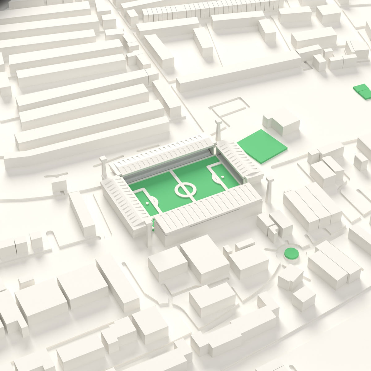 3D The Baseball Ground Map Framed - The old The Baseball Ground on the 3D printed map, seen from above the corner of the ground