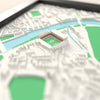 3D The City Ground Map Framed - Close-up across the 3D map: the real The City Ground stands with red seats around the green pitch