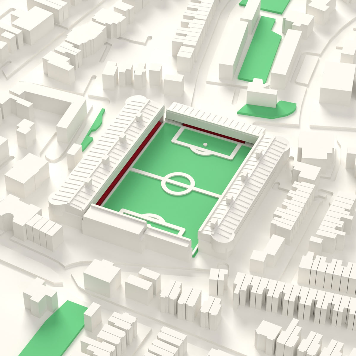 3D The Dell Map Framed - The old The Dell on the 3D printed map, seen from above the corner of the ground