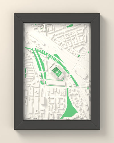 3D The Den Map Framed - 3D printed The Den map in a black wooden A5 frame, lit from the side