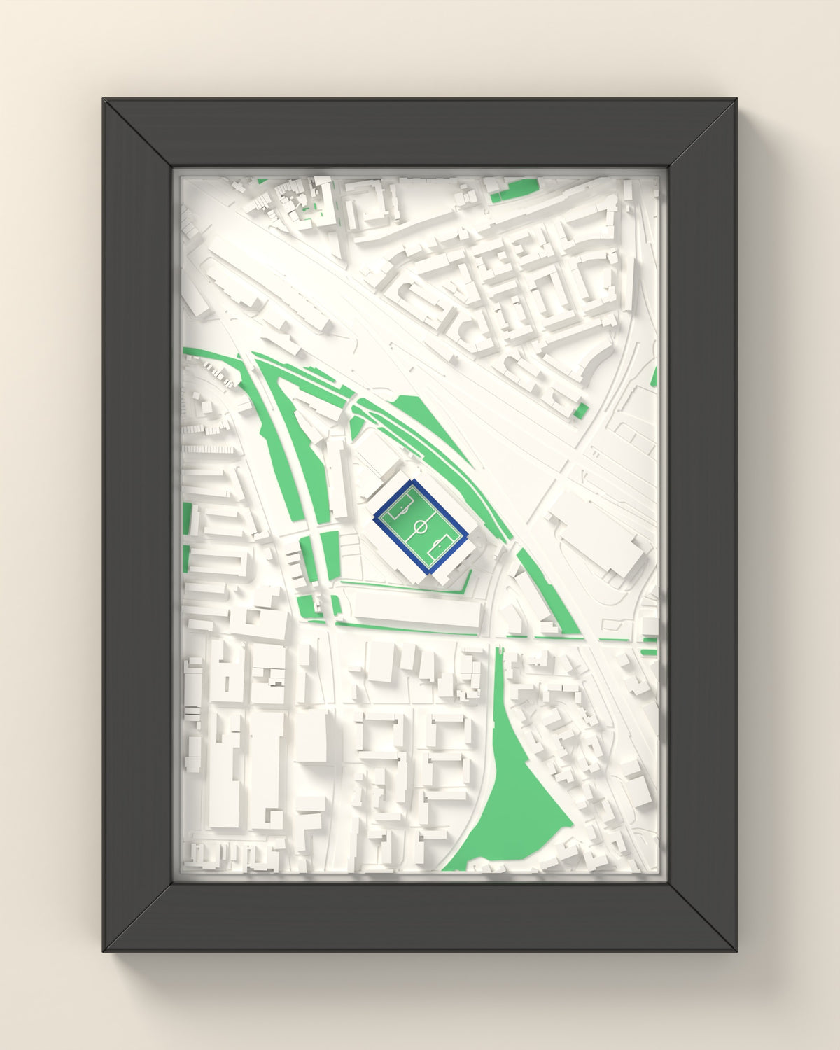 3D The Den Map Framed - 3D printed The Den map in a black wooden A5 frame, lit from the side