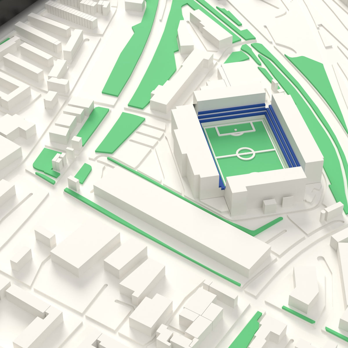 3D The Den Map Framed - Detail of the 3D printed The Den: every stand modelled from the real ground, seats in royal blue