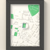 3D The Hawthorns Map Framed - 3D printed The Hawthorns map in a black wooden A5 frame, lit from the side