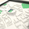 3D The Hawthorns Map Framed - Close-up across the 3D map: the real The Hawthorns stands with royal blue seats around the green pitch