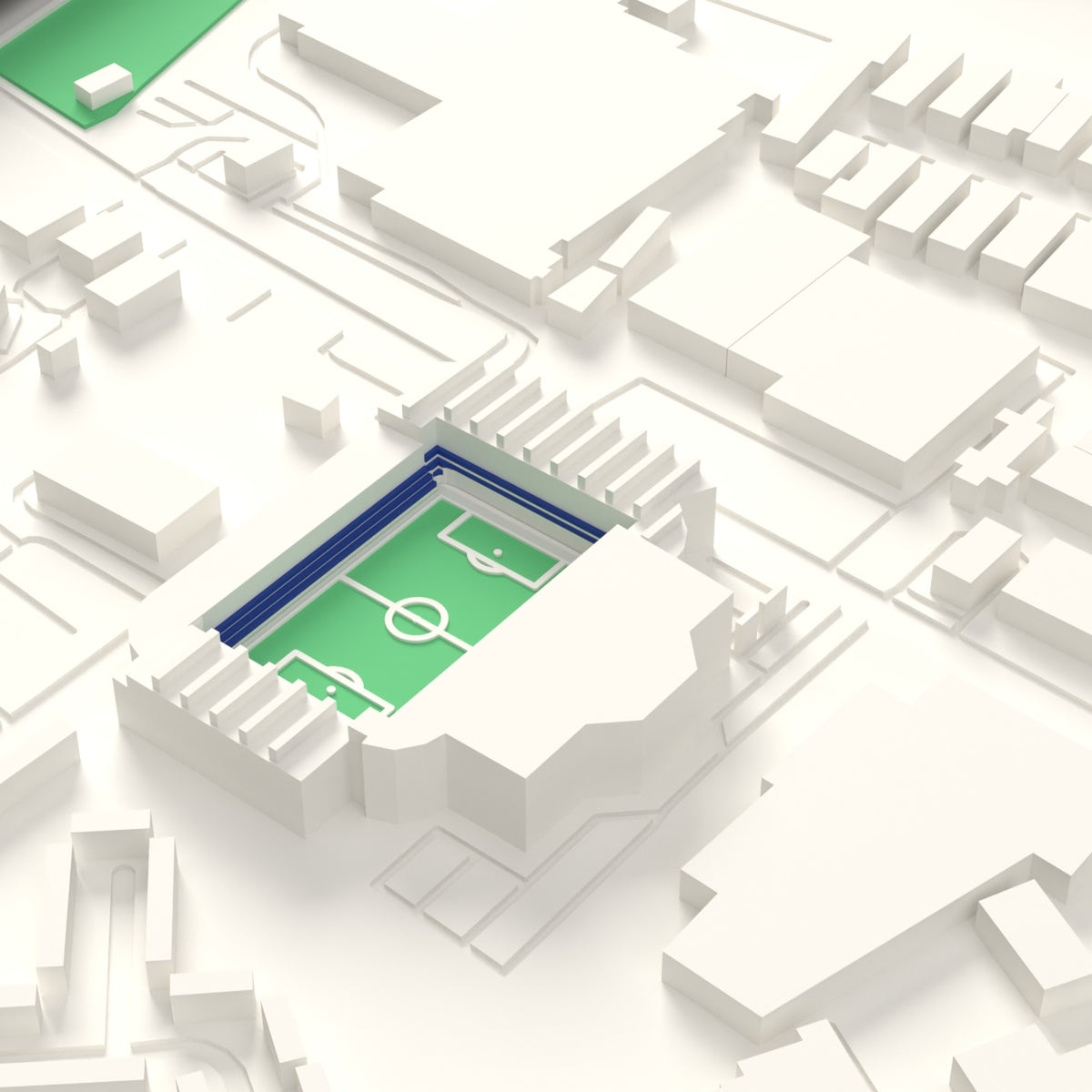 3D The Hawthorns Map Framed - Detail of the 3D printed The Hawthorns: every stand modelled from the real ground, seats in royal blue