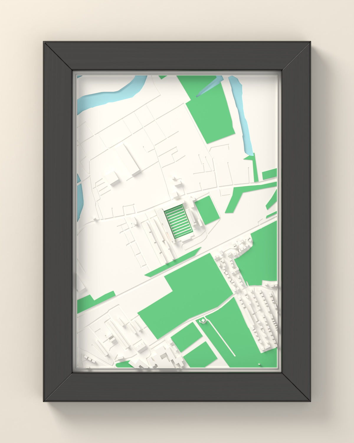 3D The Jungle Map Framed - 3D printed The Jungle map in a black wooden A5 frame, lit from the side
