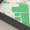 3D The Jungle Map Framed - Close-up of the raised streets and buildings around The Jungle on the 3D printed map