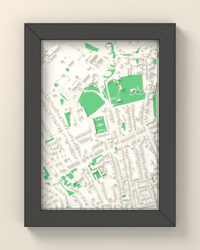 3D The Manor Ground Map Framed - 3D printed The Manor Ground lost ground map in a black wooden A5 frame, lit from the side