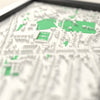 3D The Manor Ground Map Framed - Close-up across the 3D map showing the old The Manor Ground stands and green pitch standing up from the streets