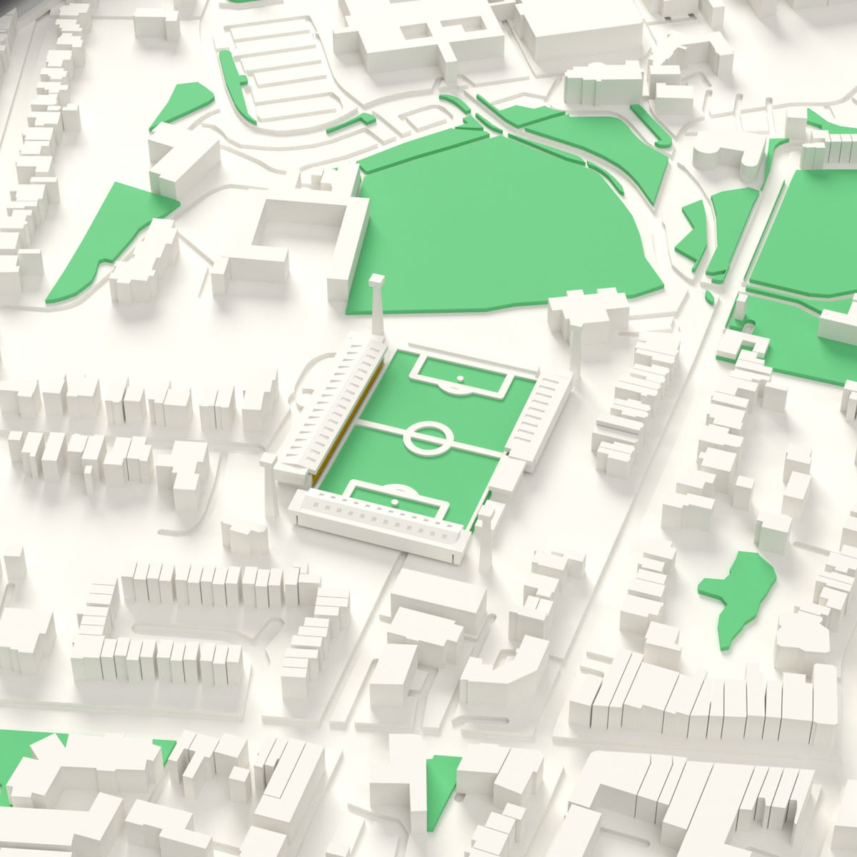 3D The Manor Ground Map Framed - The old The Manor Ground on the 3D printed map, seen from above the corner of the ground