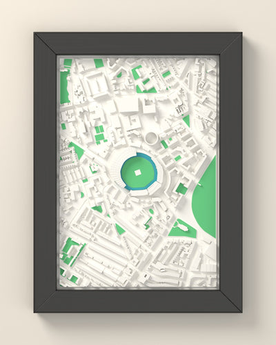 3D The Oval Cricket Ground Map Framed - 3D printed The Oval map in a black wooden A5 frame, lit from the side